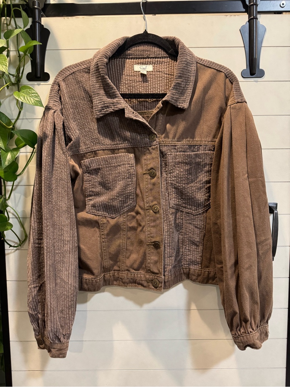 easel Brown Patchwork Corduroy Crop Jacket